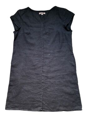 FLAX Black 100% Linen Shift Dress Size Small